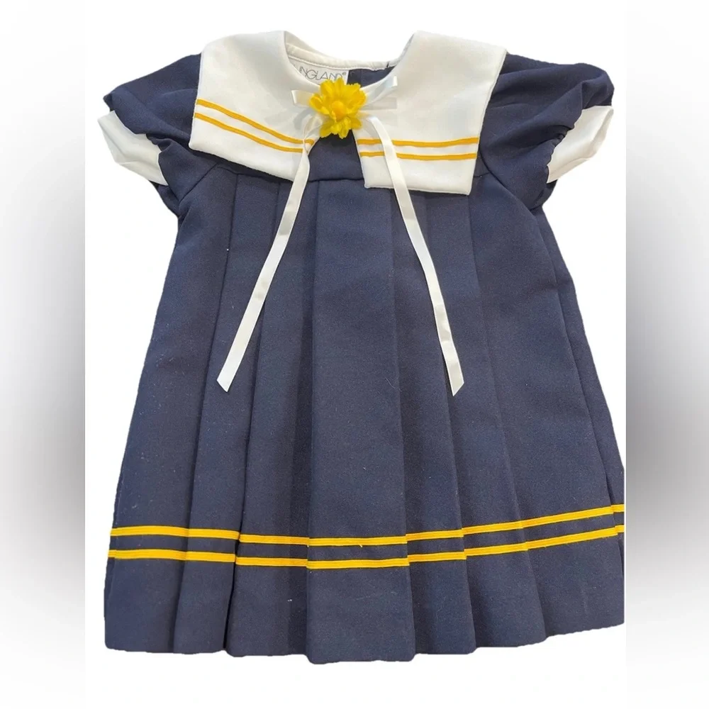 Youngland VTG 80s‎ little girls sailor dress size 2T nautical navy blue pleated